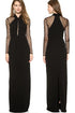 Black Long Draped Maxi Dress with Mesh Sleeves